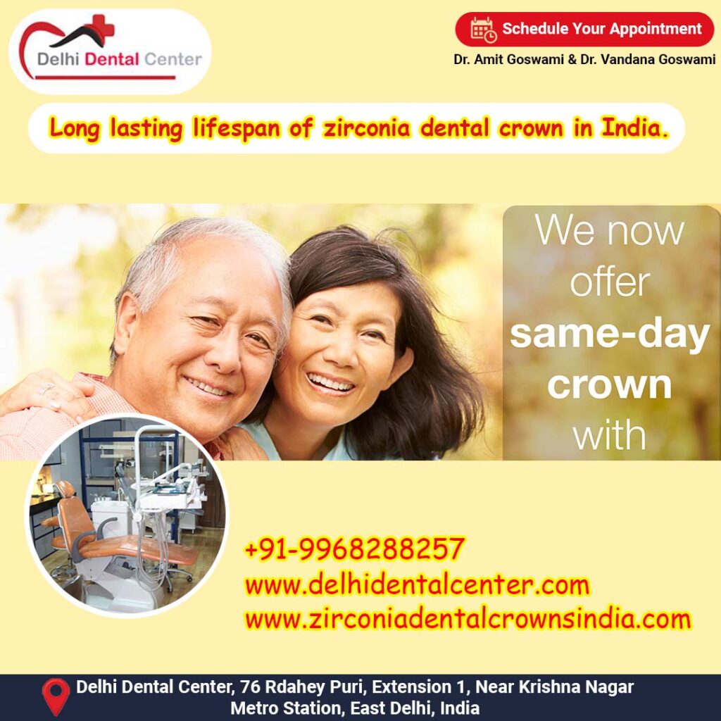 Long lasting lifespan of zirconia dental crown in India.